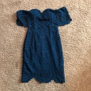 Lulus off the shoulder lace teal blue dress